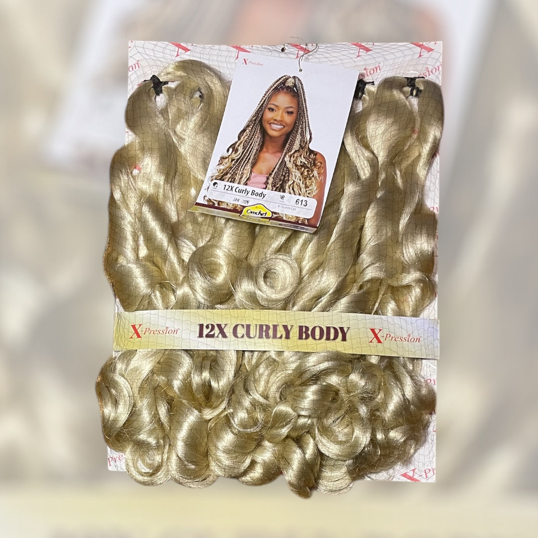 Curly Body X-pression braid extensions colours 613, 30, 1 and 1/39 at 54” Long