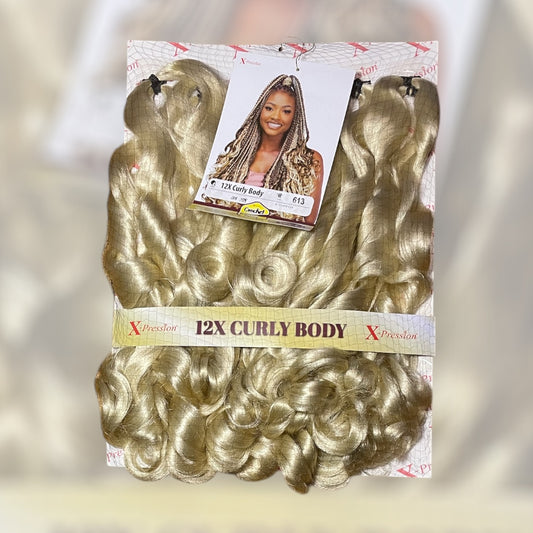 Curly Body X-pression braid extensions colours 613, 30, 1 and 1/39 at 54” Long