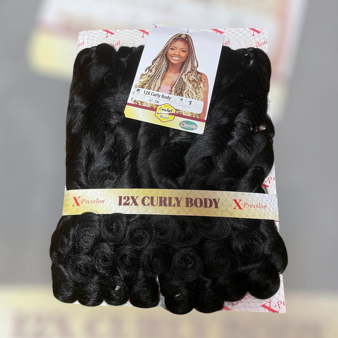Curly Body X-pression braid extensions colours 613, 30, 1 and 1/39 at 54” Long