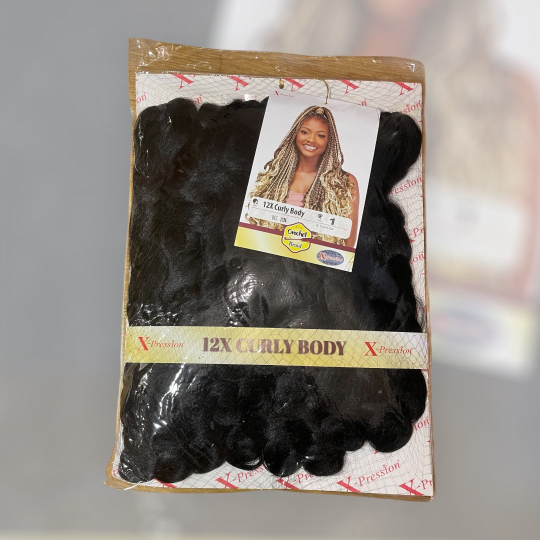 Curly Body X-pression braid extensions colours 613, 30, 1 and 1/39 at 54” Long