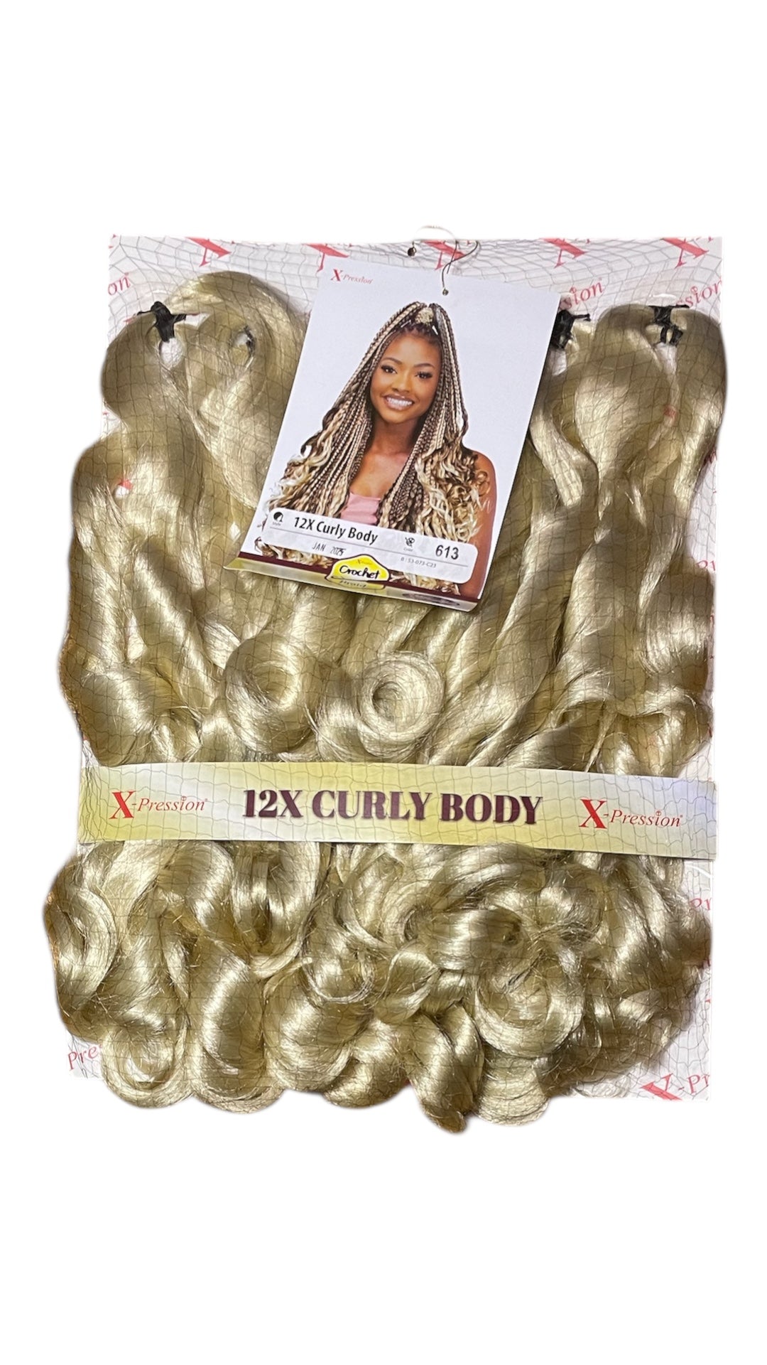 Curly Body X-pression braid extensions colours 613, 30, 1 and 1/39 at 54” Long