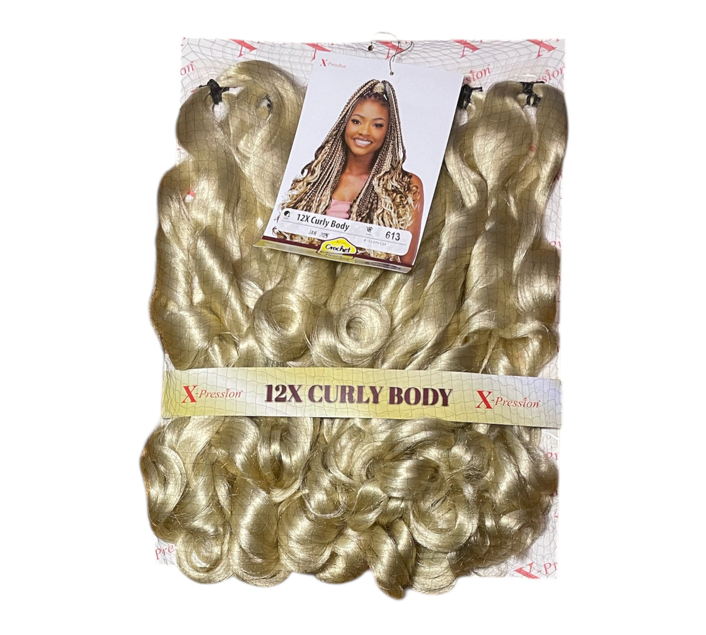 Curly Body X-pression braid extensions colours 613, 30, 1 and 1/39 at 54” Long