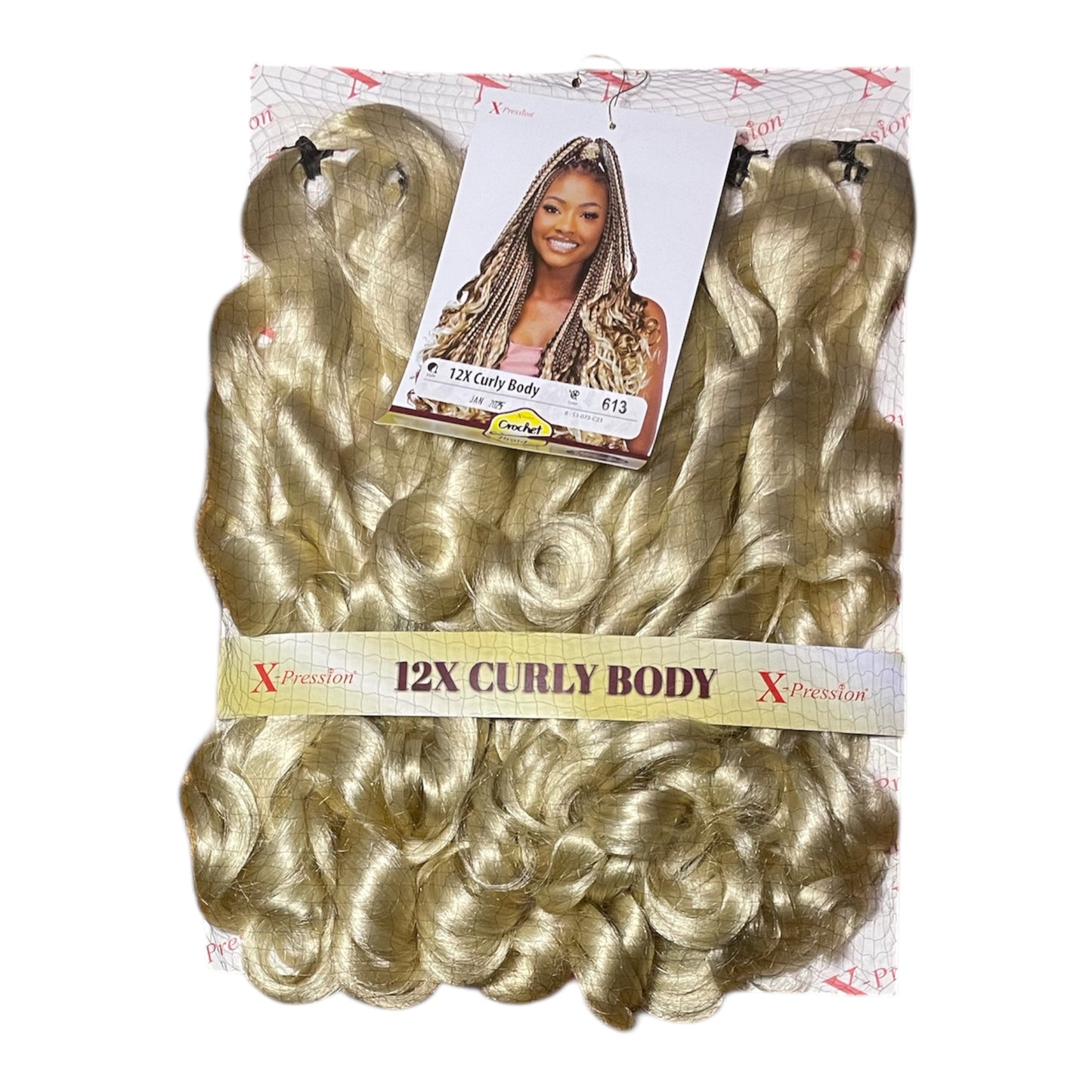 Curly Body X-pression braid extensions colours 613, 30, 1 and 1/39 at 54” Long